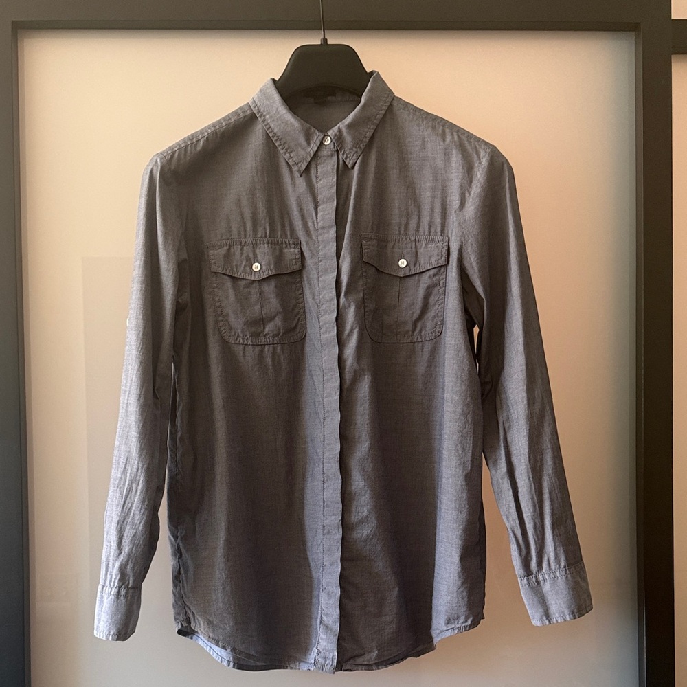 Ann Taylor Slate Blue Casual Button-Down Shirt